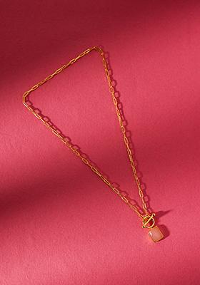 Gold Plated Necklace With Ivory Stone Pendant 