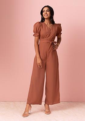 Buy Women Green One Shoulder Flared Sleeve Jumpsuit  Date Night Dress  Online India  FabAlley