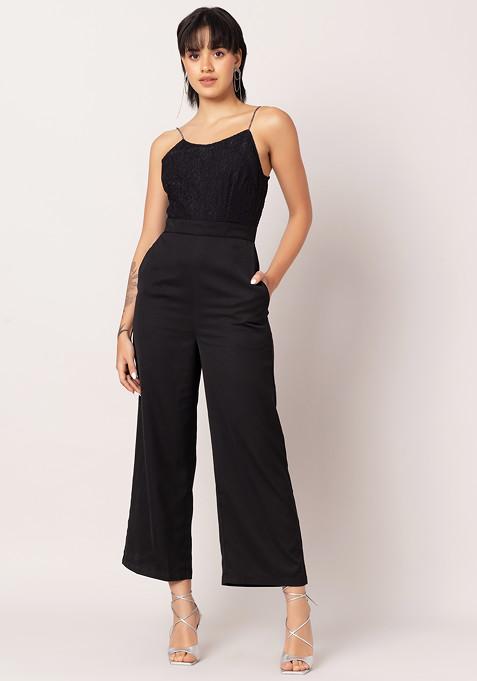 Black Embellished Strappy Jumpsuit