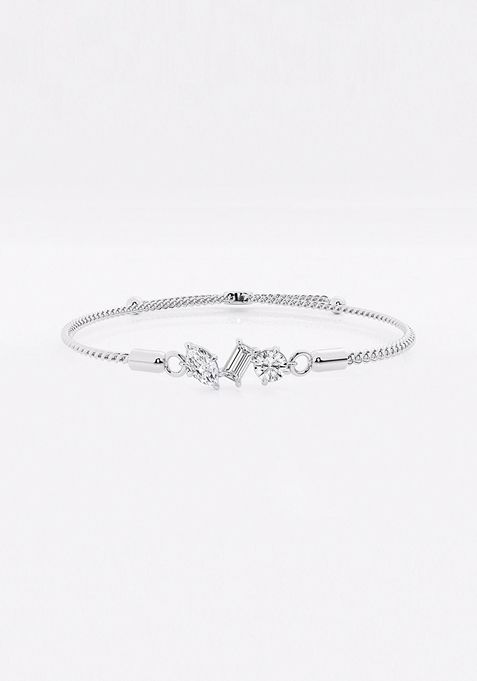 3/4 ctw Multi-Shape Lab Grown Diamond Three Stone Bolo Fashion Bracelet - 8 Inches