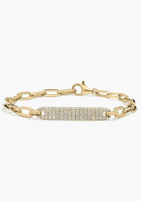 Pavé Diamond Tag Paperclip Bracelet in 14K Yellow Gold (2/3 Ct. Tw.)