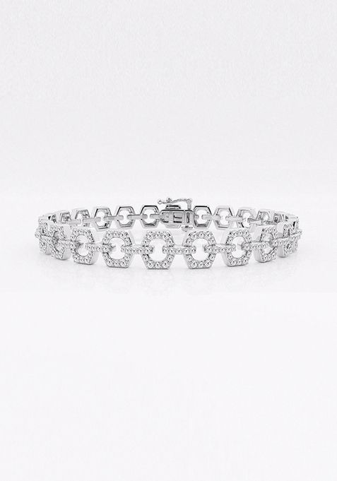 1 7/8 ctw Round Lab Grown Diamond Hexagon Shape Open Link Fashion Bracelet - 7 Inches