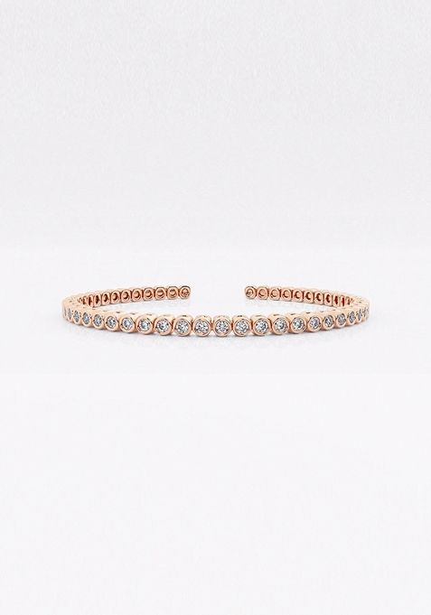 5 ctw Round Lab Grown Diamond Bold Bangle Bracelet 14K Rose Gold 5.75 Inches