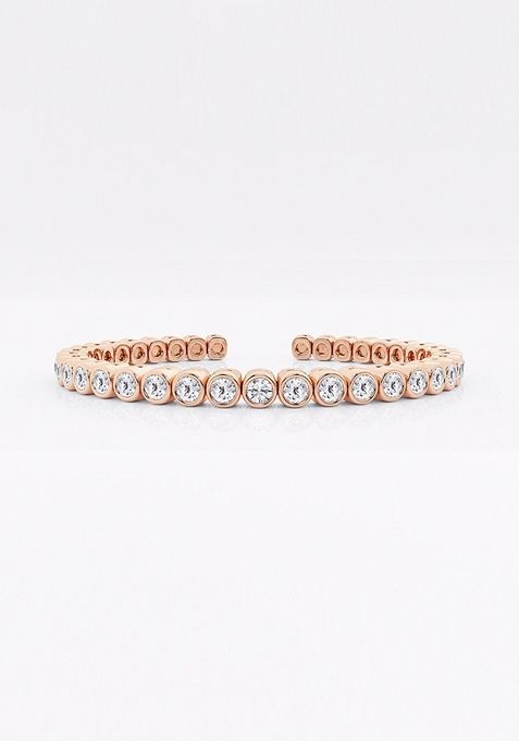 5 ctw Round Lab Grown Diamond Bold Bangle Bracelet 14K Rose Gold 5.75 Inches