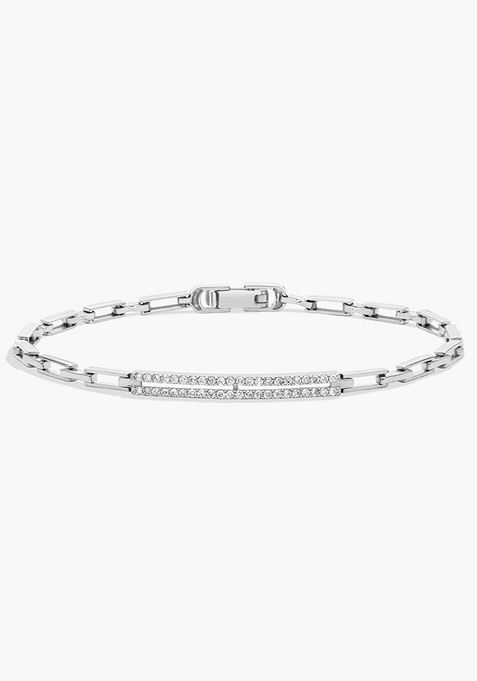 Diamond Bar Paperclip Bracelet in 14K White Gold 1/4 Ctw