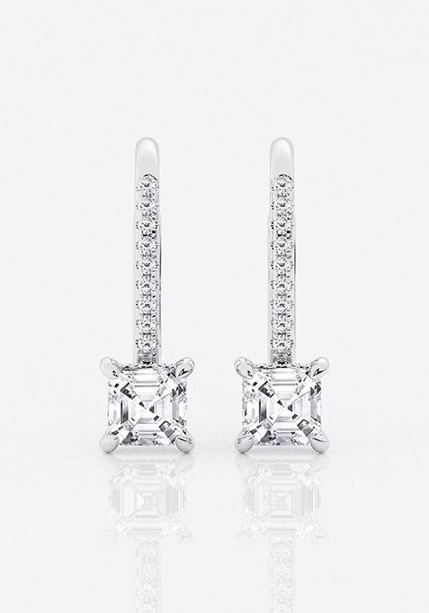 1 1/2 ctw Asscher Lab Grown Diamond Hidden Halo Fashion Earrings