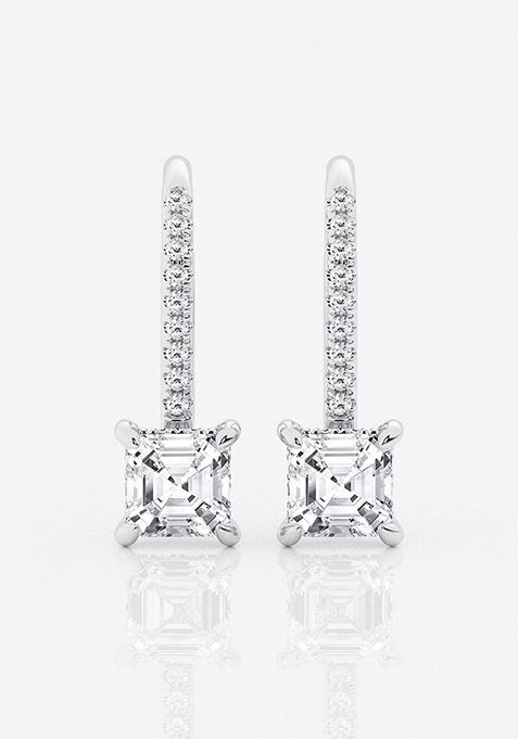 2 ctw Asscher Lab Grown Diamond Hidden Halo Fashion Earrings