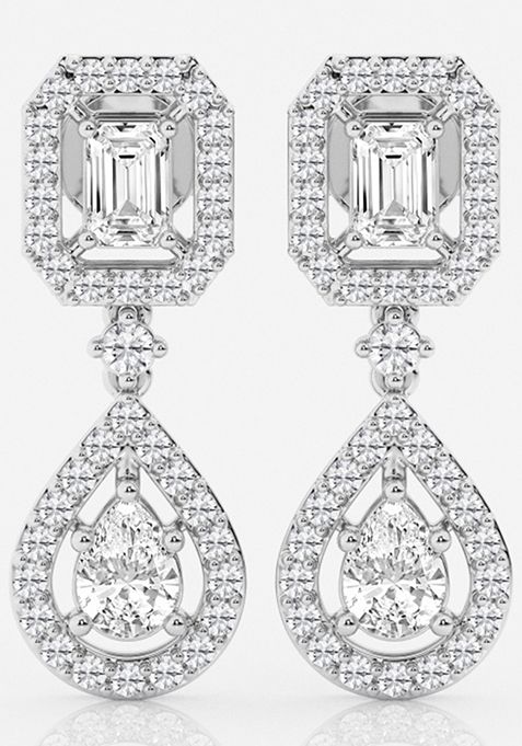 4 ctw Emerald and Pear Lab Grown Diamond Dangle Earrings