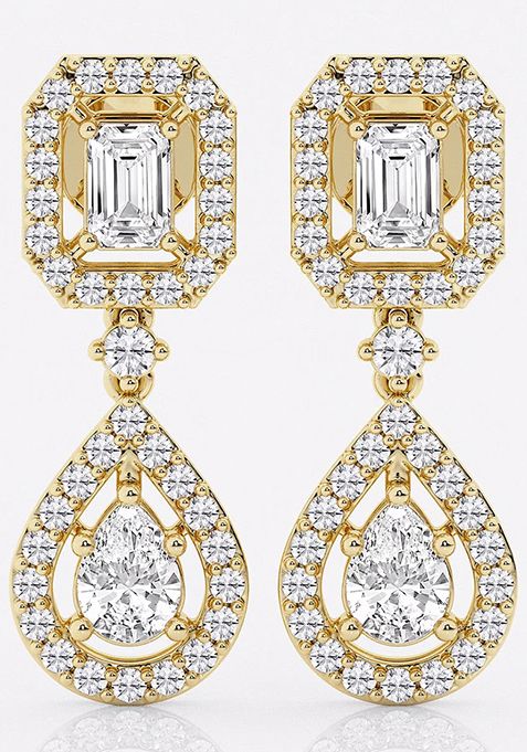 4 ctw Emerald and Pear Lab Grown Diamond Dangle Earrings