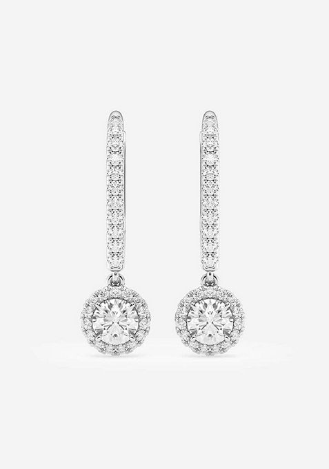 3/4 ctw Round Lab Grown Diamond Halo Drop Earrings