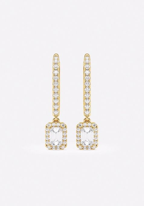 3/4 ctw Emerald Lab Grown Diamond Halo Drop Earrings