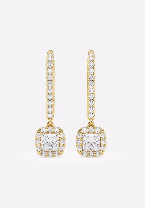 3/4 ctw Princess Lab Grown Diamond Halo Drop Earrings