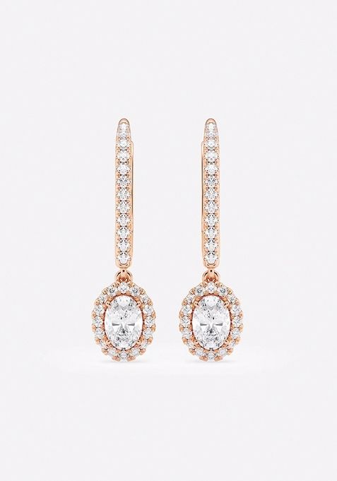 3/4 ctw Oval Lab Grown Diamond Halo Drop Earrings