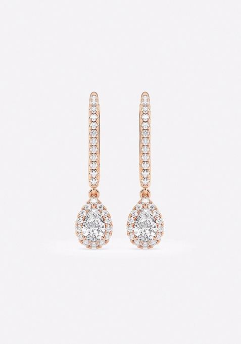 3/4 ctw Pear Lab Grown Diamond Halo Drop Earrings