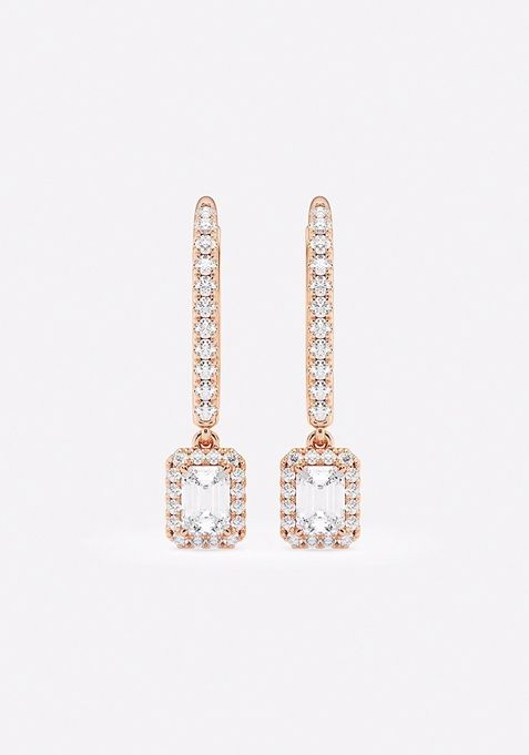 3/4 ctw Emerald Lab Grown Diamond Halo Drop Earrings