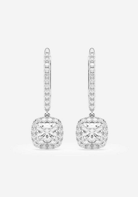 1 1/3 ctw Princess Lab Grown Diamond Halo Drop Earrings