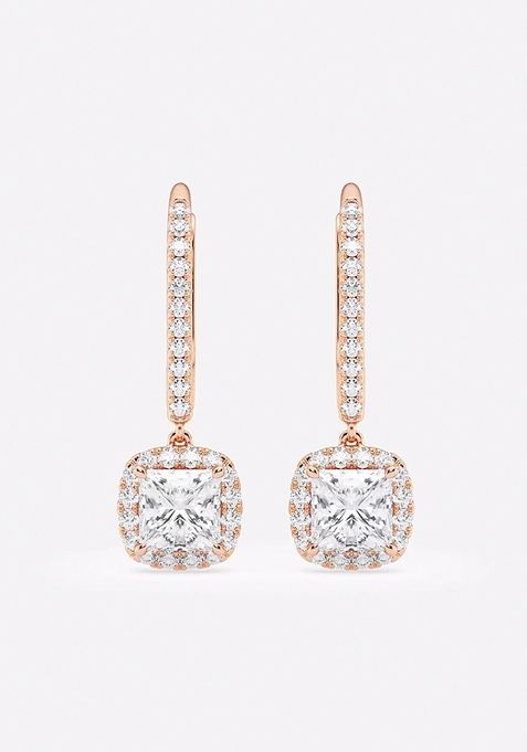 1 1/3 ctw Princess Lab Grown Diamond Halo Drop Earrings