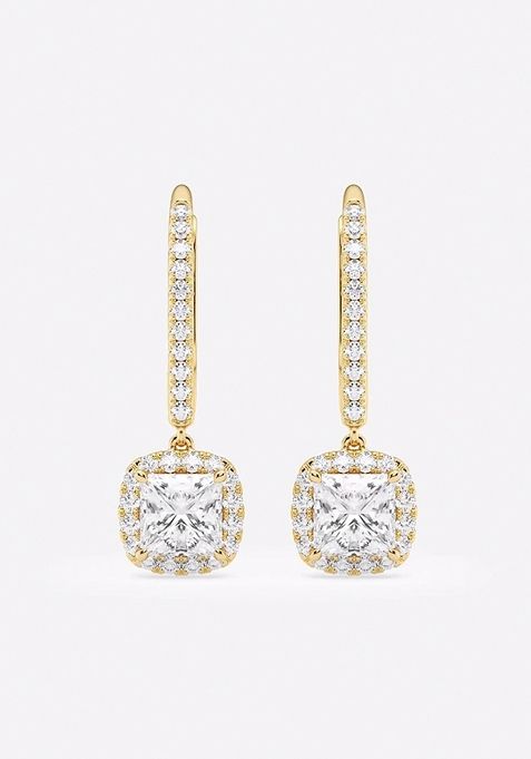 1 1/3 ctw Princess Lab Grown Diamond Halo Drop Earrings