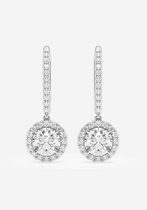 1 7/8 ctw Round Lab Grown Diamond Halo Drop Earrings