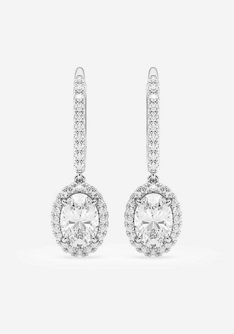 1 7/8 ctw Oval Lab Grown Diamond Halo Drop Earrings