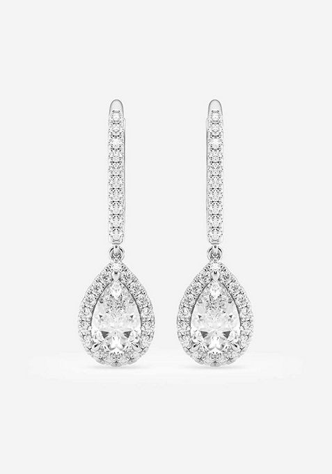 1 7/8 ctw Pear Lab Grown Diamond Halo Drop Earrings