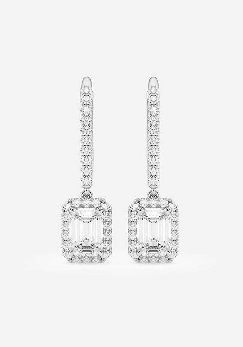 1 3/4 ctw Emerald Lab Grown Diamond Halo Drop Earrings