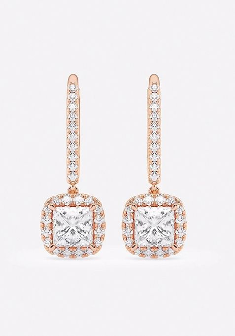 1 7/8 ctw Princess Lab Grown Diamond Halo Drop Earrings