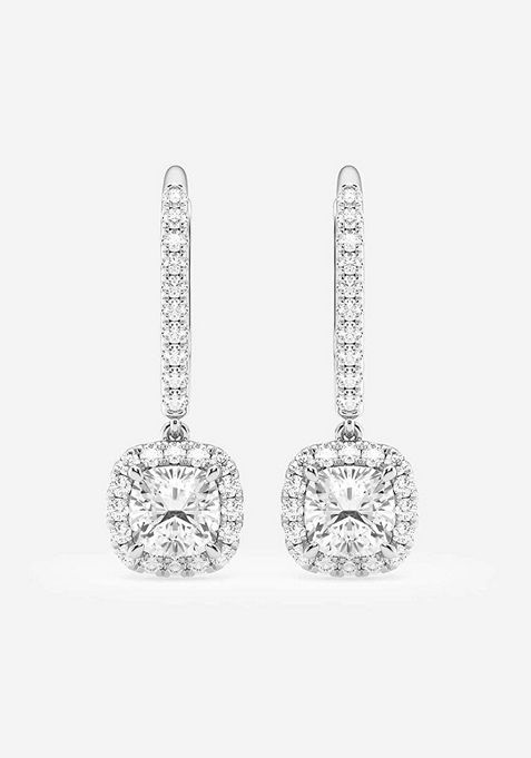 1 7/8 ctw Cushion Lab Grown Diamond Halo Drop Earrings