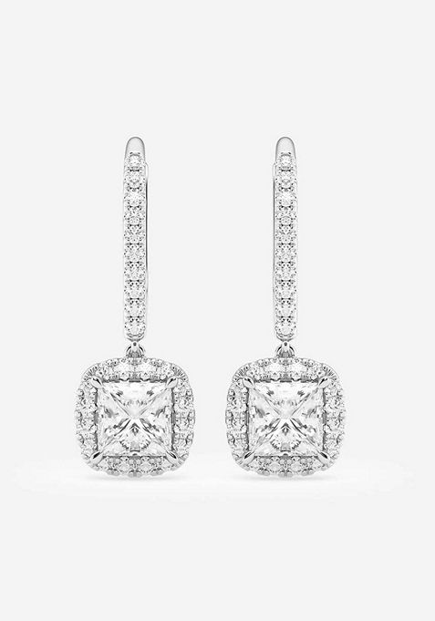 1 7/8 ctw Princess Lab Grown Diamond Halo Drop Earrings