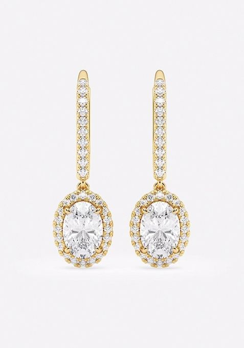 1 7/8 ctw Oval Lab Grown Diamond Halo Drop Earrings