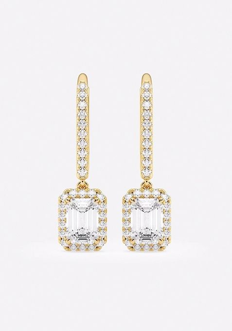 1 3/4 ctw Emerald Lab Grown Diamond Halo Drop Earrings