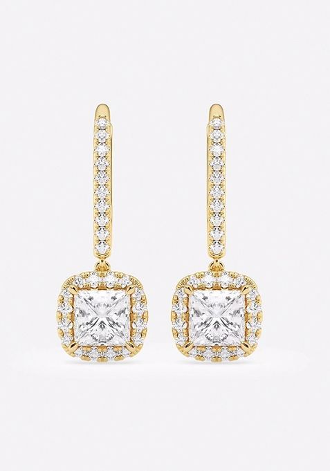 1 7/8 ctw Princess Lab Grown Diamond Halo Drop Earrings