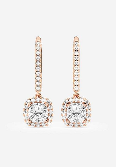 1 7/8 ctw Cushion Lab Grown Diamond Halo Drop Earrings