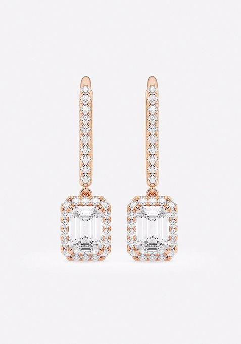 1 3/4 ctw Emerald Lab Grown Diamond Halo Drop Earrings