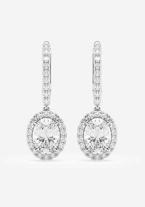 2 1/2 ctw Oval Lab Grown Diamond Halo Drop Earrings