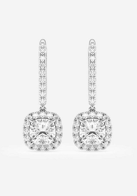 2 1/2 ctw Cushion Lab Grown Diamond Halo Drop Earrings