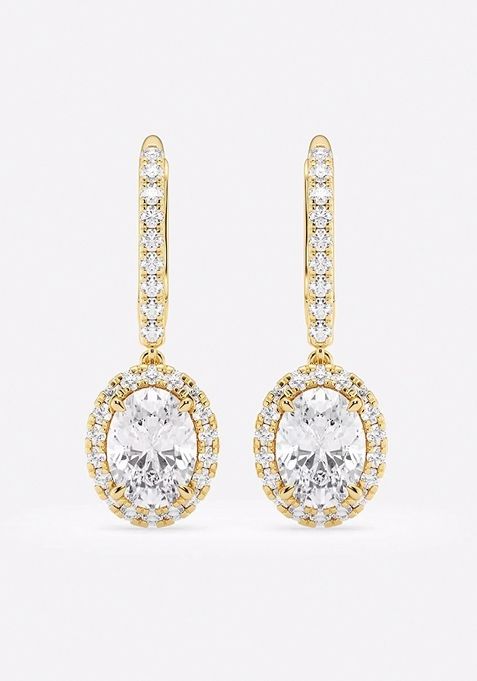 2 1/2 ctw Oval Lab Grown Diamond Halo Drop Earrings