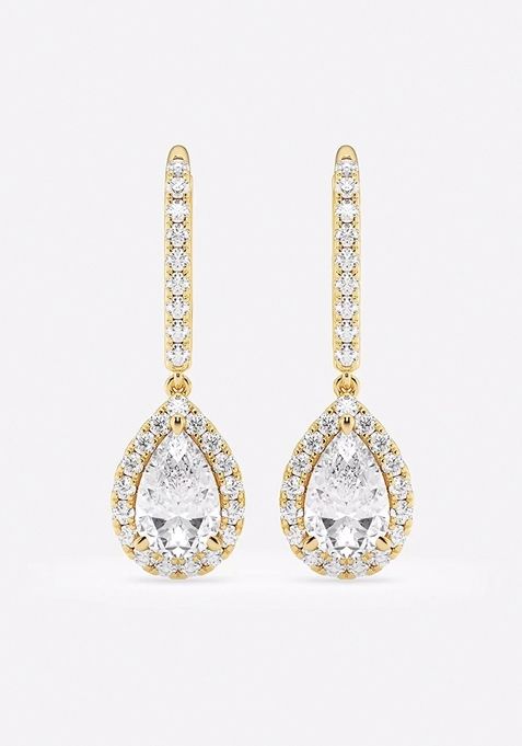 2 1/2 ctw Pear Lab Grown Diamond Halo Drop Earrings