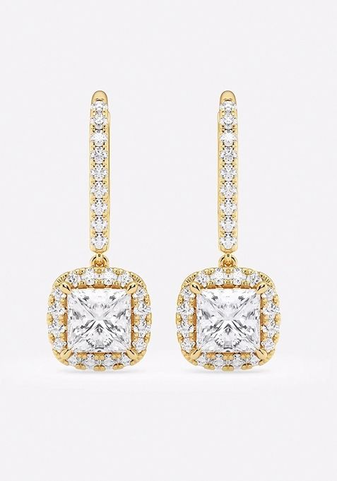 2 1/2 ctw Princess Lab Grown Diamond Halo Drop Earrings