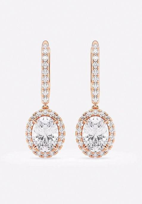 2 1/2 ctw Oval Lab Grown Diamond Halo Drop Earrings