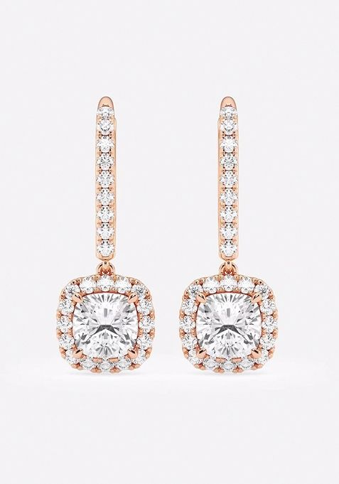 2 1/2 ctw Cushion Lab Grown Diamond Halo Drop Earrings