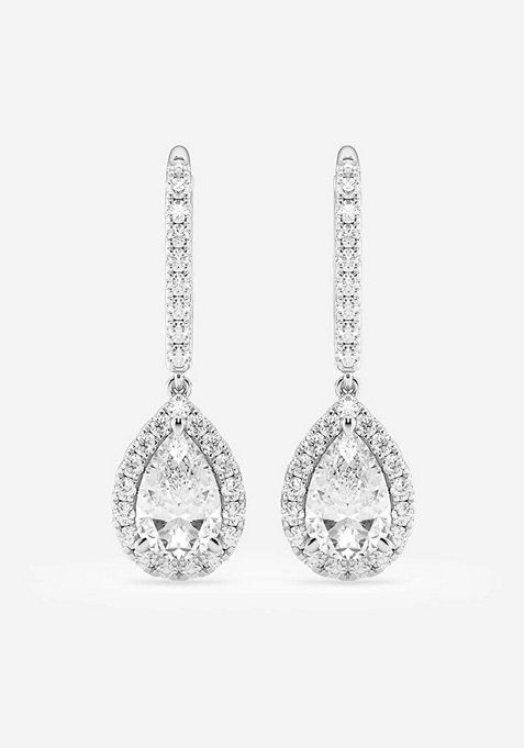 2 1/2 ctw Pear Lab Grown Diamond Halo Drop Earrings