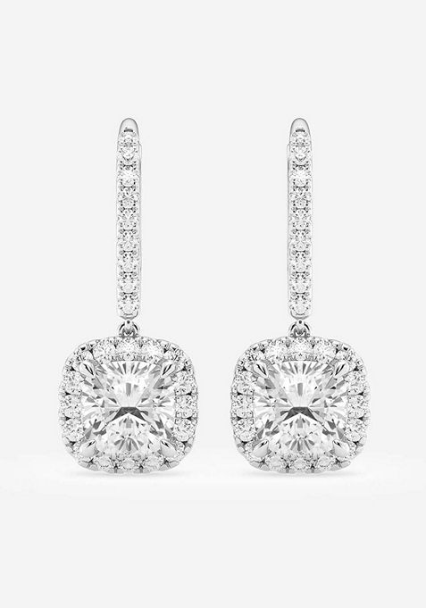 3 5/8 ctw Cushion Lab Grown Diamond Halo Drop Earrings