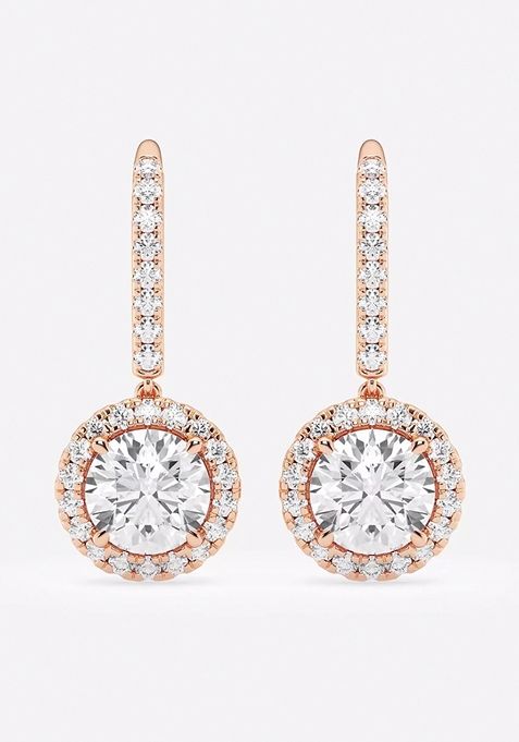 3 1/2 ctw Round Lab Grown Diamond Halo Drop Earrings