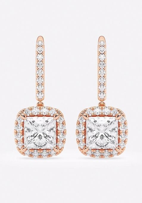 4 3/4 ctw Princess Lab Grown Diamond Halo Drop Earrings