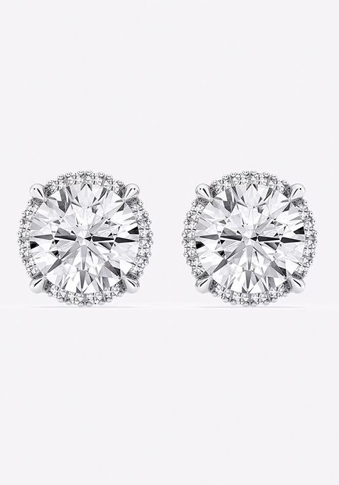 3 7/8 ctw Round Lab Grown Diamond Shadow Halo Stud Earrings