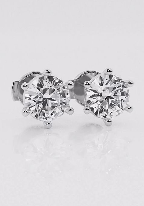 2 ctw Round Colorless Lab Grown Diamond Six Prong Stud Earrings