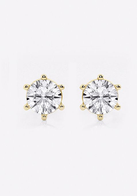 2 ctw Round Colorless Lab Grown Diamond Six Prong Stud Earrings