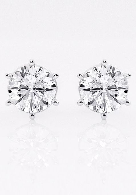 6 ctw Round Colorless Lab Grown Diamond Six Prong Stud Earrings