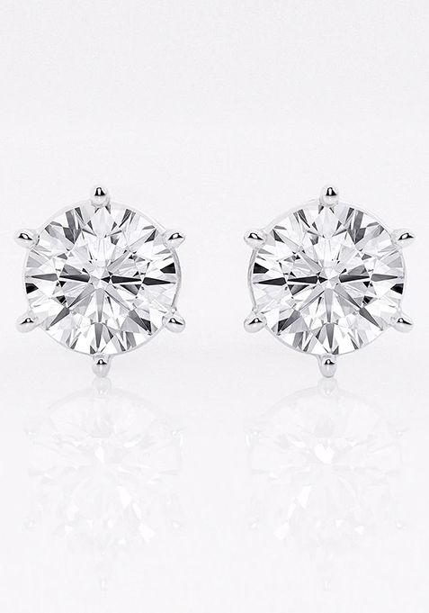 6 ctw Round Near-Colorless Lab Grown Diamond Six Prong Stud Earrings